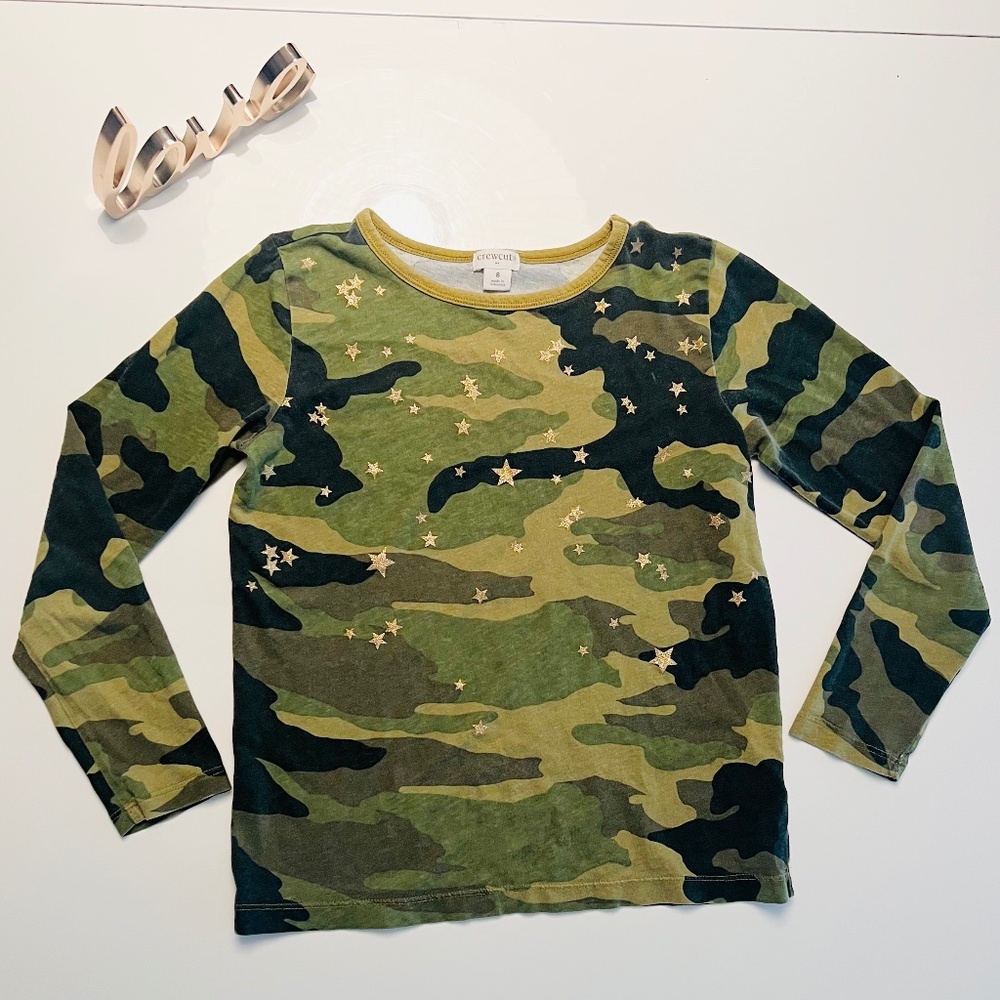 Crewcuts Girls Super fab Camouflage Glitter Gold Star 100% Cotton Top - SO CUTE!